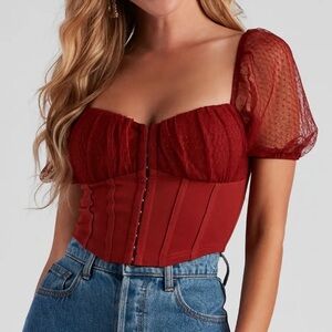 Windsor Total Sweetheart puff sleeve corset top in Rust size small